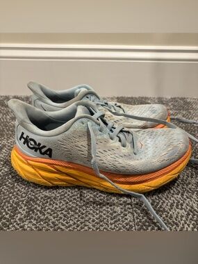 Hoka One One Clifton 8 Womens Running Shoes 6 B Blue Orange Lightweight